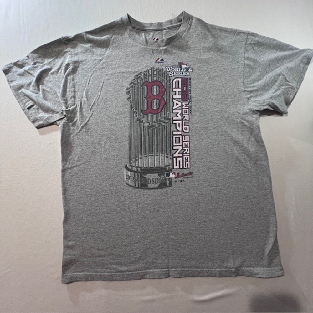 Majestic T-Shirt Mens Large Gray Boston Red Sox 2013 World Series Champions MLB